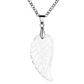 JSDDE Gemstone Charm Pendant, Reiki Healing Stone, Carved Wings, Angel Wings Pendant Necklace, Lucky Charm Pendant, Stainless Steel
