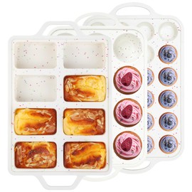 AOTASO 3 Pcs Silicone Baking Pan Set - Including 1 Pc Mini Loaf Pan, 1 Pc Standard Muffin Pan and 1 Pc Mini Muffin Pan - Silicone Cupcake Molds With Metal Reinforced Frame (Cream)