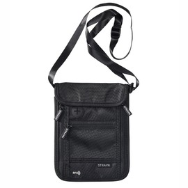 Strayn - Premium Neck Pouch with RFID Protection for Hanging, Men and Women, Travel Chest Bag, Purse, black