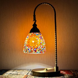 nomoluke Turkish Moroccan Mosaic Bedside Lamp, 3 Colors, Tiffany Style, Bronze Base, Handmade Stained Mosaic Glass Table Lamp, Vintage, Night Light, Living Room Bedroom Decoration (LED Bulb Included)