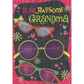Designer Greetings Awesome Grandma: Red, Purple and Green Glasses with Red Zebra Pattern Border Mother's Day Card from Teen : Teenager