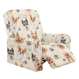 Wiryuouvt Dog Pattern Stretch Lazy Boy Recliner Chair Covers That Stay in Place Recliner Covers 4 Pieces Covers for Electric Power Lift Reclining Chair Single-Seater Furniture Protector Washable