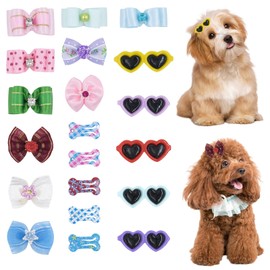 JINGHANGER 20Pcs Puppy Hair Clips, Cute Dog Bows Clips Heart Sunglasses Pet Hair Clips Dog Bowknot Hairpin Barrettes Dog Hair Bows with Alligator Clips Cat Dog Hair Grooming Accessories