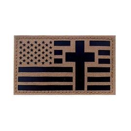 2x3.5 Infrared IR US USA Flag Christian Cross Jesus Christ Crucifix Religion God Tactical Fastener Patch Hook-Fastener Backing (Coyote Brown Tan)