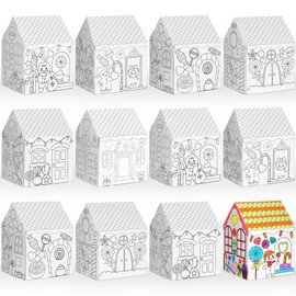 Watersay 12 Pcs Gingerbread Paper Coloring Houses DIY Craft Color Your Own Cardboard Houses Personalize a Cardboard House Christmas Holiday Party Favors Gifts for Girl Boy Classroom Home