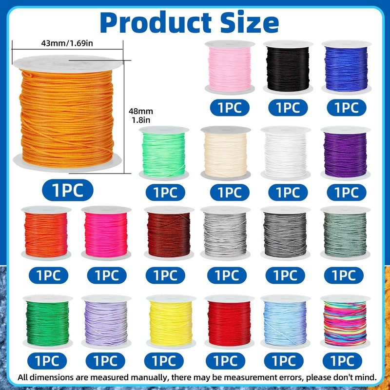 Glarks 20 Rolls Nylon String for Bracelets, 440 Yards Chinese