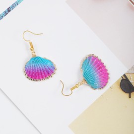 Beach Summer Sea Shell Earrings For Women, 4pair Tropical Colorful Natural Scallop Shell Jewelry Boho Earring Set Bulk Pack Vacation Dangling Drop Light Formal