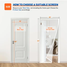 MAGZO Magnetic Screen Door Fit Door Size 38 x 82 Inch, Screen Size 40 x 83 Inches Reinforced Side Opening Screen Mesh Polyester Curtain Broader View Enjoy Fresh Air(White)