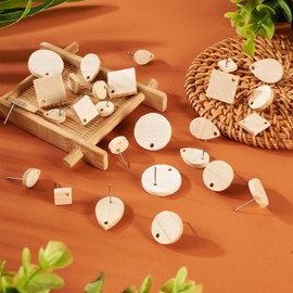 Pandahall 36Pcs Wood Studs Earring Findings Teardrop Flat Round Wooden Earring Blanks Geometry Wood Earring Posts for Jewelry Making (Burlywood Color)