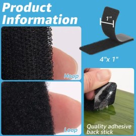 20 Juegos De Tiras Adhesivas De Doble Cara Con Velcro, 3 Cm Color Negro                                                                               