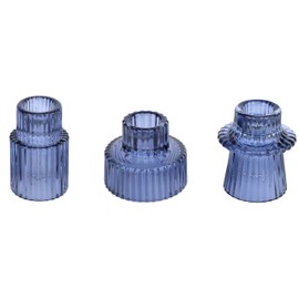 Vixdonos Glass Candlestick Holders Tealight Candle Holders for Table Centerpieces, Wedding Decor and Dinner Party (3 Pcs, Dark Blue)