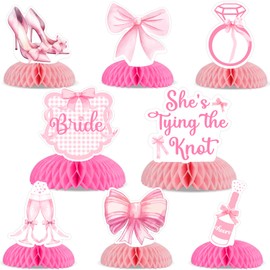 Cheereveal 8Pcs Pink Bow She’s Tying the Knot Honeycomb Centerpieces for Bridal Shower Decor, Coquette Princess Bows Centerpieces Table Topper for Bachelorette Wedding Engagement Party Decorations