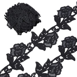GORGECRAFT 5 Yards Floral Boho Lace Applique Trim 3.2" Wide Black Flower Embroidery Lace Edge Trimmings Embroidered Ribbon for DIY Sewing Crafts Wedding Bridal Dress Embellishment