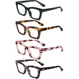 REAVEE 4 Pack Oprah Style Reading Glasses Blue Light Blocking Computer Square Readers for Women with Spring Hinge 4.0