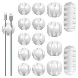16Pack White Desk Cable Management,Adjustable Cord Organizer Cable Clips,Cable Organizer for Cords Phone Charger/PC/TV,Ideal Cord Holder for Nightstand/Wall/Desk/Office/Home/Car