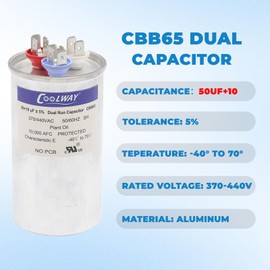 COOLWAY 60/5 uF 60+5 MFD ±5% 370V o 440V Capacitor de arranque dual para motor de arranque o bomba de calor, condensador, bomba de piscina