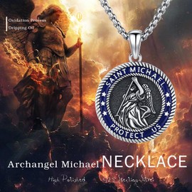 AOSAIB St Michael Necklace for Men 925 Sterling Silver Archangel Michael Necklace Saint Michael Pendant Blue De San Miguel Medal Jewelry for Men Women