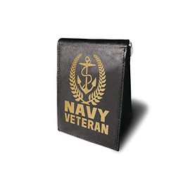 Navy Veteran Army Anchor Sea water Cowhide Leather Laser Engraved Engraving Minimalist Slim Money Clip Black RFID Blocking Front Pocket Leather Mens Wallets