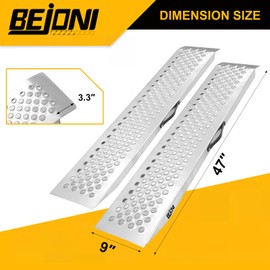 BEJONI 47" Shed Ramp, 1300 lbs Capacity Lawnmower Ramps for Shed, Anti-Slip Metal Motorcycle Ramp, Ramps for Lawn Mower, Dirt Bike, Trailer, Snowblower, ATV, UTV, Golf Cart, E-Bike, Pack of 2