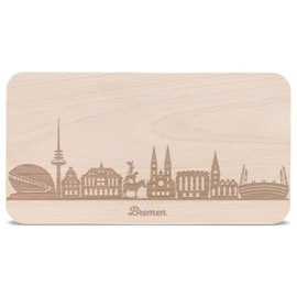 GRAVURZEILE Breakfast Board with Engraving – Skyline Bremen – Chopping Board Vesper Board Bread Board – 100% Beech Wood – Gift for City Lovers – Ideal as a Souvenir & Keepsake