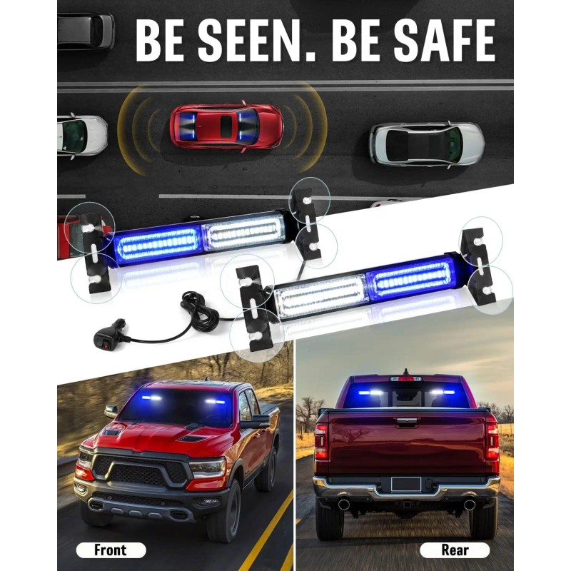 Emergency Strobe Traffic Light Bar 40LED Dash Safety Flashing Front/Rear