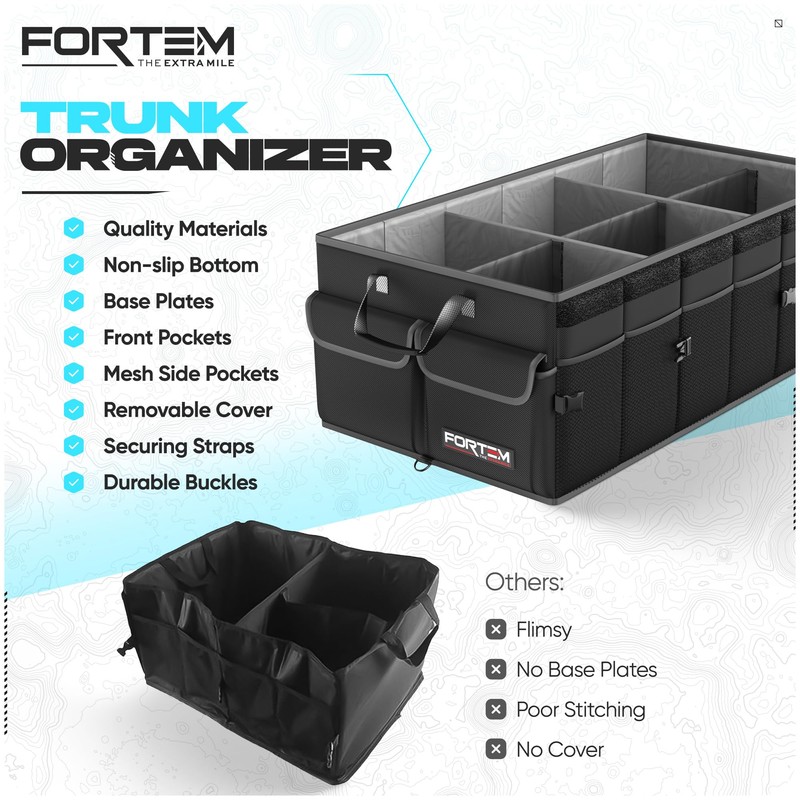 FORTEM Trunk Organizer For SUV Car Trunk Organizer, Foldable Storage,