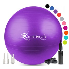 SmarterLife Exercise Ball Yoga Ball for Fitness, Balance, Stability, or Pregnancy, Gym Ball for Core Workout, Physical Therapy, Yoga Ball Chair for Office, Anti-Slip Anti-Burst (65 cm, Purple)