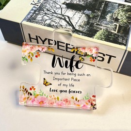 Wife Gifts, Thank You Gift with Touching Words for Wife, Decorative Acrylic Engraved Puzzle Piece Desktop Ornament for Birthday, Valentine's day, Christmas, Thanksgiving