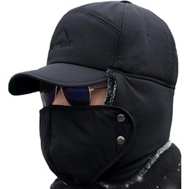 Winter 3-in-1 Bomber Hat with Face Mask, Earflap Protection, Black