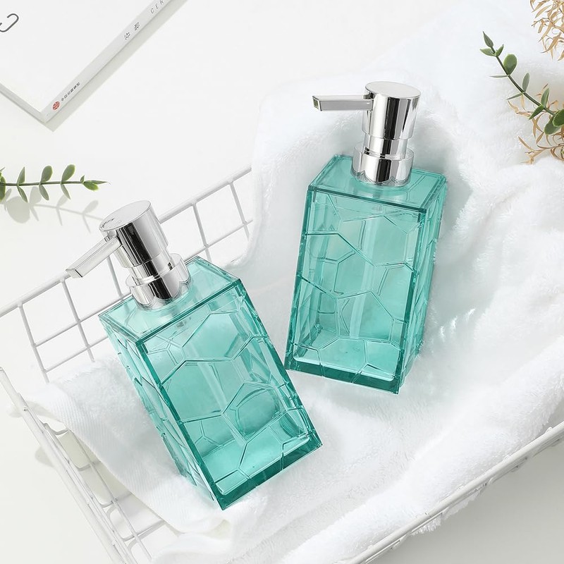 YAUKPH 2 Pack Clear Teal Blue Rust Proof Soap Dispenser,