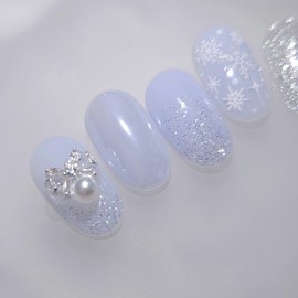 Winter Blue Handmade Nail Tips - Almond Short / 윈터블루 수제네일팁 - 아몬드숏