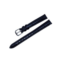 RECHERE Alligator Crocodile Grain Leather Watch Band Strap Pin Buckle Color Black (width 12mm)