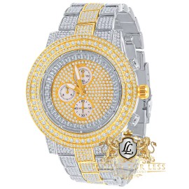 Usdiamondking Men's 2 Tone Yellow Gold Simulated Diamond Steel Back Full Iced Bezel Band Watch
