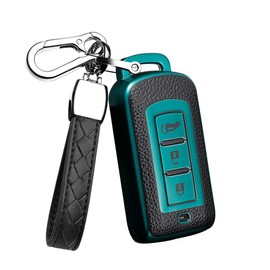 HIBEYO Smart Car Key Case Fits Mitsubishi Key Case Protective Case Fits Mitsubishi ASX Pajero Outlander Eclipse TPU Leather Texture Key Case Accessory Green