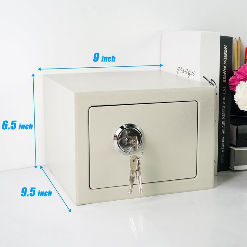 Luwint Small Steel Safe Box with Key Lock, 0.3 Cu