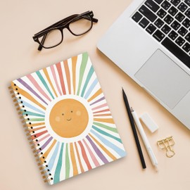 You are so Loved Cute Boho Smile Sun Colorful Sunshine Lined Hardcover College Ruled Spiral Notebook Journal for Work Notes Journaling 5.5×8.3 Inch,Inspirational Gifts for College Student Teen Girls