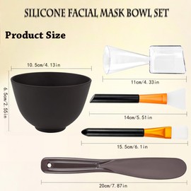 PLINNILUY 5 Pcs Silicone Face Mask Mixing Bowl Set, Microwavable DIY Facial Mud Bowl with Bowl Brush, Stick, Spatula, Measuring cup, Cosmetic Beauty Tool for Home Salon Skincare (Black-5Pcs)