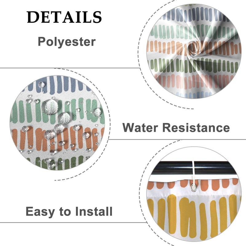 Baocicco Multicolour Stripe Bathroom Curtain Decor with Hooks - Rainbow