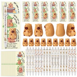 TecUnite 24 Sets Inspirational Gifts Bulk Motivational 6 Styles Emotional Pencils Support with Stress Ball Positive Affirmation Cards for Student Coworker Team Office Supplies (Capybara)