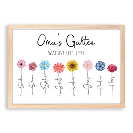 Omas Garten Bild Schild personalisierbar mit Blumen und Namen | Geschenk für Großeltern | bunt und individuell | optional mit Rahmen | Überraschung von Enkelkinder