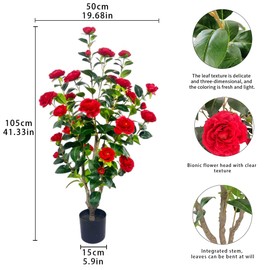 NYPP Artificial Camellia Tree 3.4ft red Flower and Green Leaf False Tree pseudophyte for Office Home Living Room Floor Greening Porch Decor Easy Maintenance(2 Pack - red)