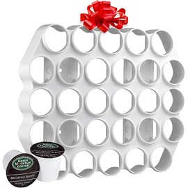 Storage Theory K Cup Holder Wall Mount - K Pod Holder with Peel-and-Stick Installation for 28 K Pods - Tea and Coffee Organizer for Pods - Cafe Wall Caddy K Cup Display White