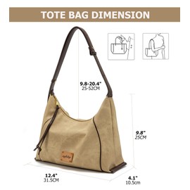 myfriday Casual Leather Hobo Bag for Women Lightweight Crossbody Tote Handbag with Distressed Finish ﻿ (Khaki)