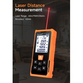 Aicevoos R9 Laser Measure 60m/196ft with Large Backlit Screen and Cross Laser, Digital Laser Measurement Tool with Electronic Angle Measures Distance, Area and Volume
