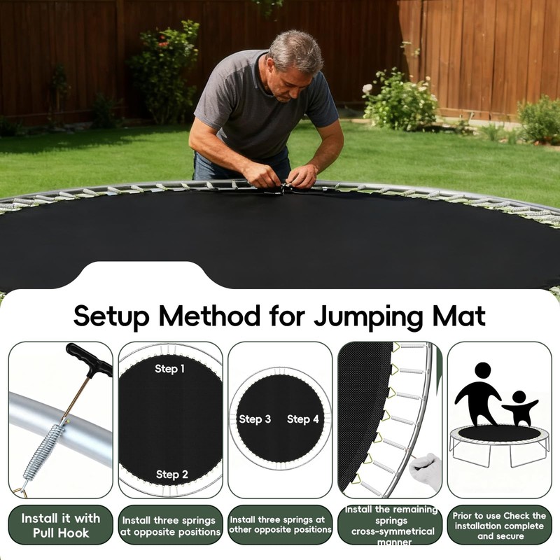 AILEVERS Trampoline Mat Replacement,13.3ft Diameter Mat with 96 Rings,Fits 15ft