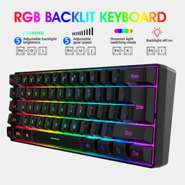 DGG 60% Gaming Keyboard and Mouse Combo, Small Keyboard and Mouse Set, Mini Gaming Keyboard 61 Keys True RGB Mechanical Feeling Keyboard Mouse Combo for Computer PC Gamer