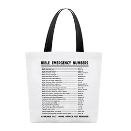 Christian Canvas Tote Bag For Women, Bible Emergency Numbers Themed Religious Shoulder Bag, Inspirational Gifts For Women Friends Colleagues, Bible Verse Grocery Bag For Work Travel Church -40