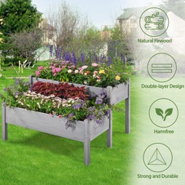 Topeakmart 2-Tier Elevated Stand Raised Bed Planting Planter Bed Box for Flower Vegetable Gardening Outdoor, Gray