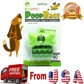 EcoJeannie Biodegradable Dog Poopbags 40 Bags (2 Rolls = 80 Bags ) + 1 Dispenser