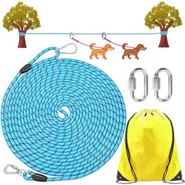 ZENGSUSU Multifunctional Dog Tie Out Cable 100ft for Two Dogs，Reflective Runner Trolley System for Dog Up to 300 lbs，Outdoor Zip Line Long Leash with Handle and Removable Connection Ring